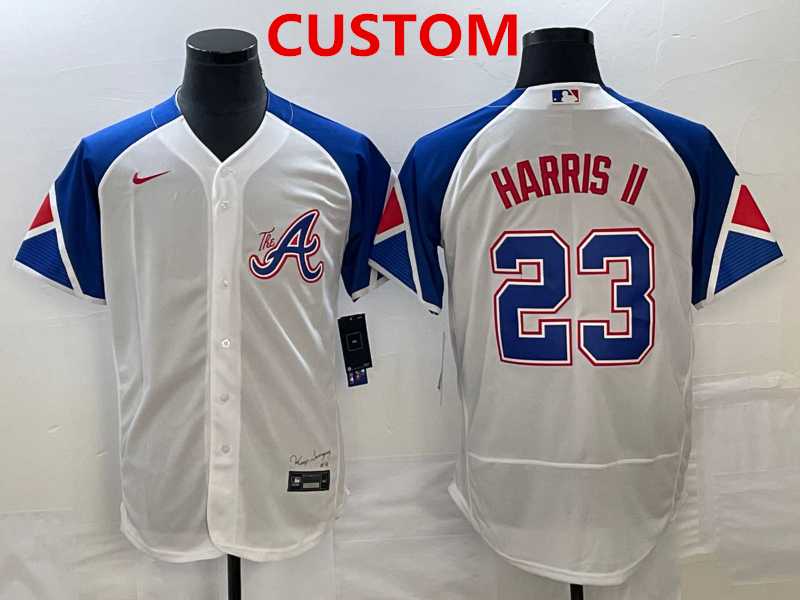 Mens Atlanta Braves Custom White 2023 City Connect Flex Base Stitched Baseball Jersey